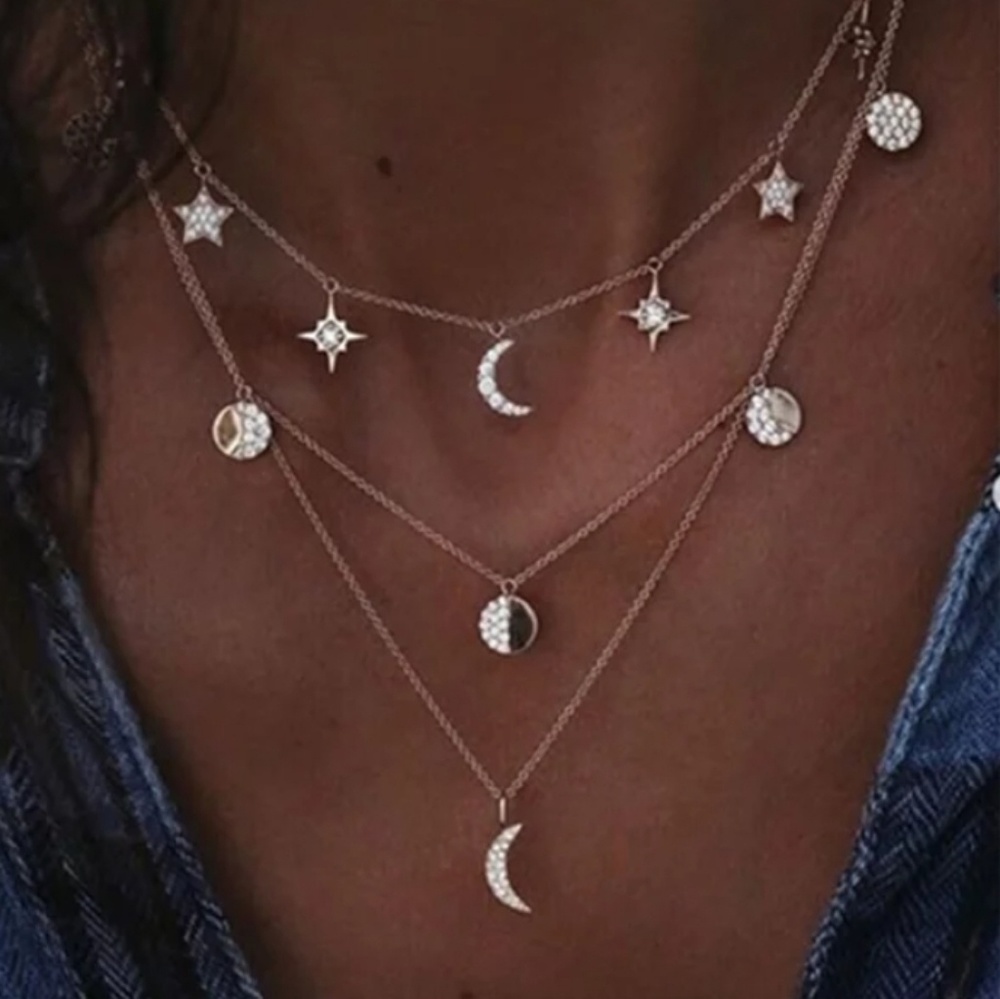NWT layered moon phase and star necklace